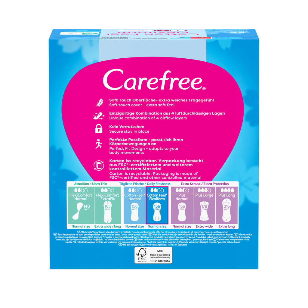 Щоденні прокладки Carefree Cotton Feel Flexiform Без аромату 56 шт. (3574661482194)