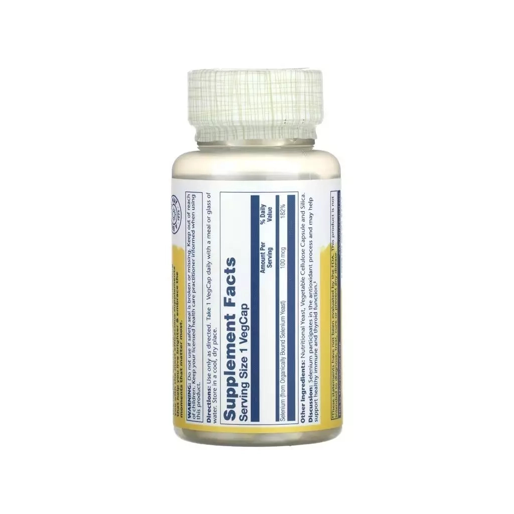 Мінерали Solaray Селен, 100 мкг, Selenium, 100 вегетаріанських капсул (SOR-04690)