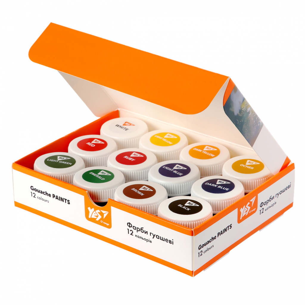 Гуашеві фарби Yes Orange Line 12 кольорів по 20 мл (230432)