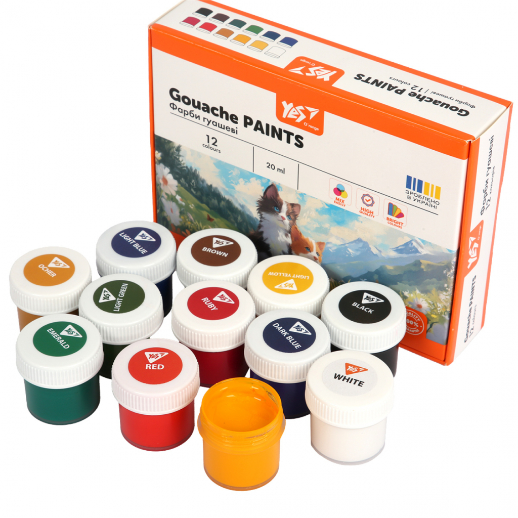 Гуашеві фарби Yes Orange Line 12 кольорів по 20 мл (230432)
