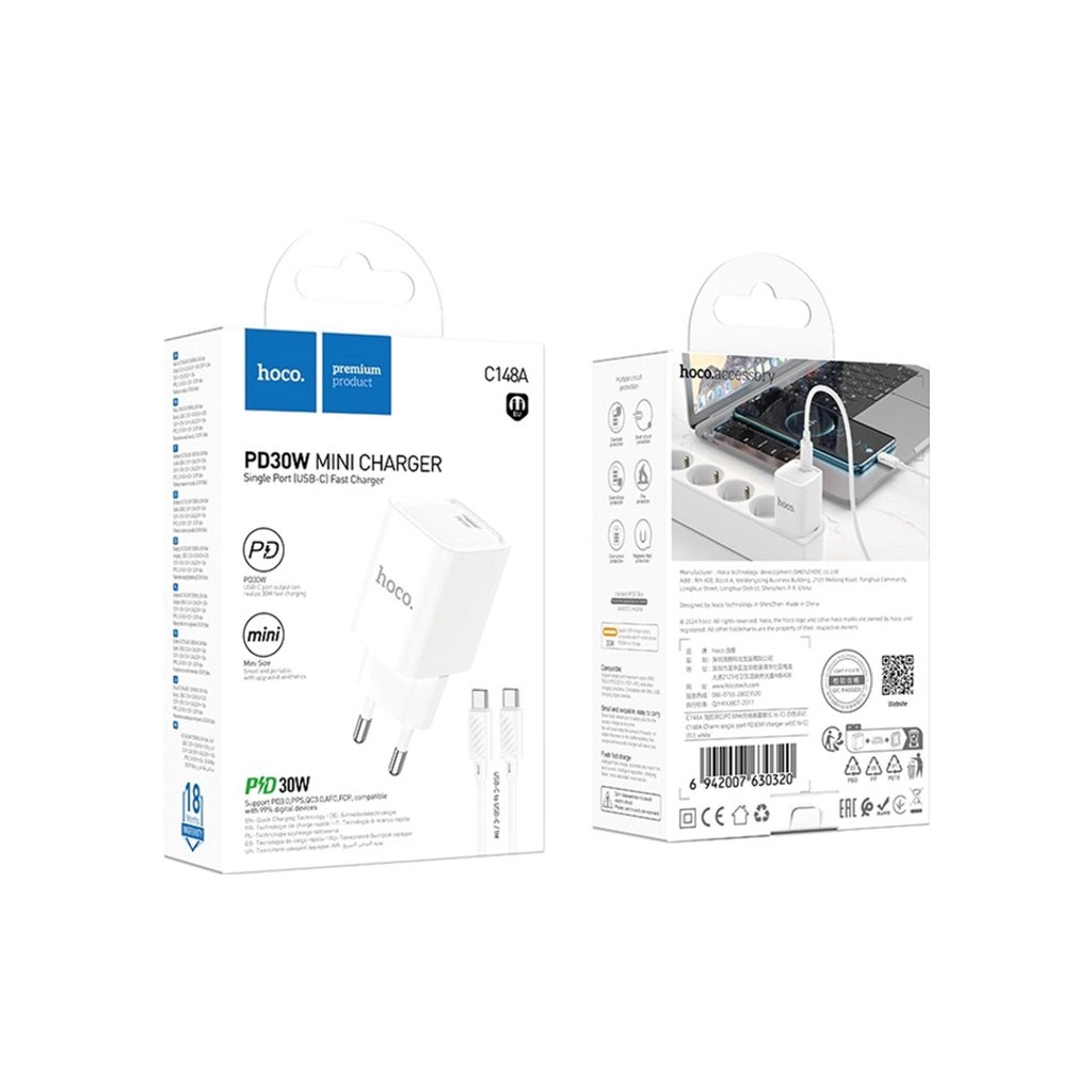 Зарядний пристрій HOCO C148A USB-C PD30W + cable USB-C to USB-C white (6942007630320) Зарядний пристрій HOCO C148A USB-C PD30W + cable USB-C to USB-C white (6942007630320)