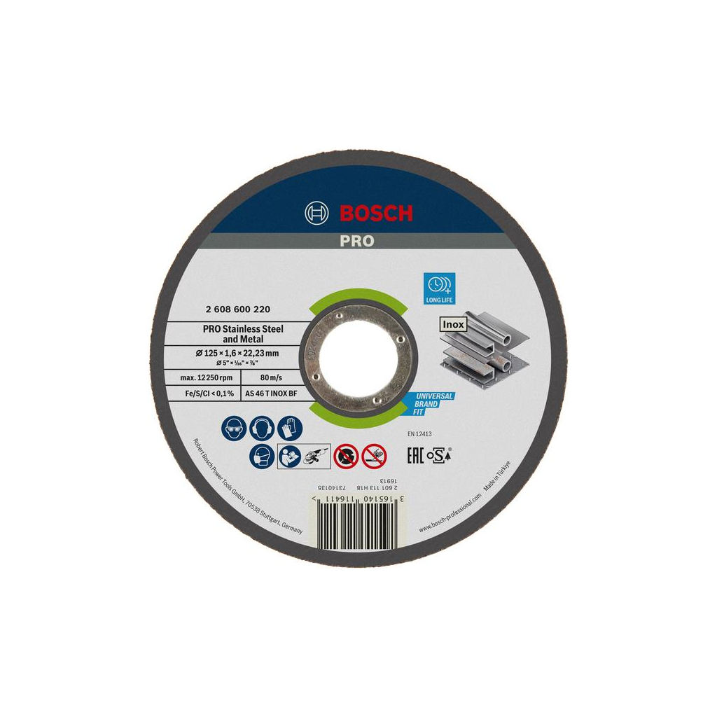 Круг відрізний Bosch Professional, для нержавіючої сталі та металу, 125×1.6×22.23 mm (2.608.600.220) Круг відрізний Bosch Professional, для нержавіючої сталі та металу, 125×1.6×22.23 mm (2.608.600.220)