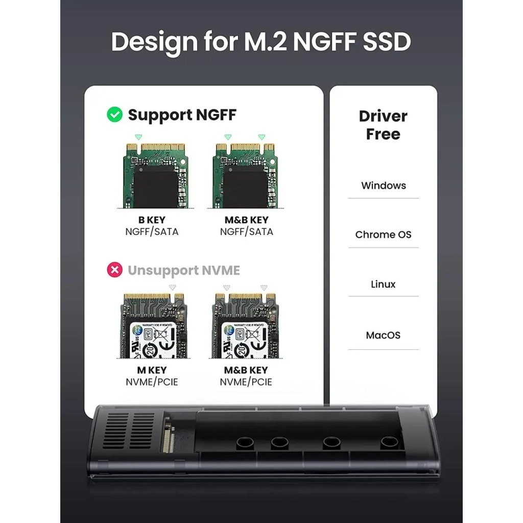 Кишеня зовнішня Ugreen USB-C to M.2 B-Key/M+B Key SSD 5Gbps SATA 3.0 aluminum 0.5m (10903) Кишеня зовнішня Ugreen USB-C to M.2 B-Key/M+B Key SSD 5Gbps SATA 3.0 aluminum 0.5m (10903)