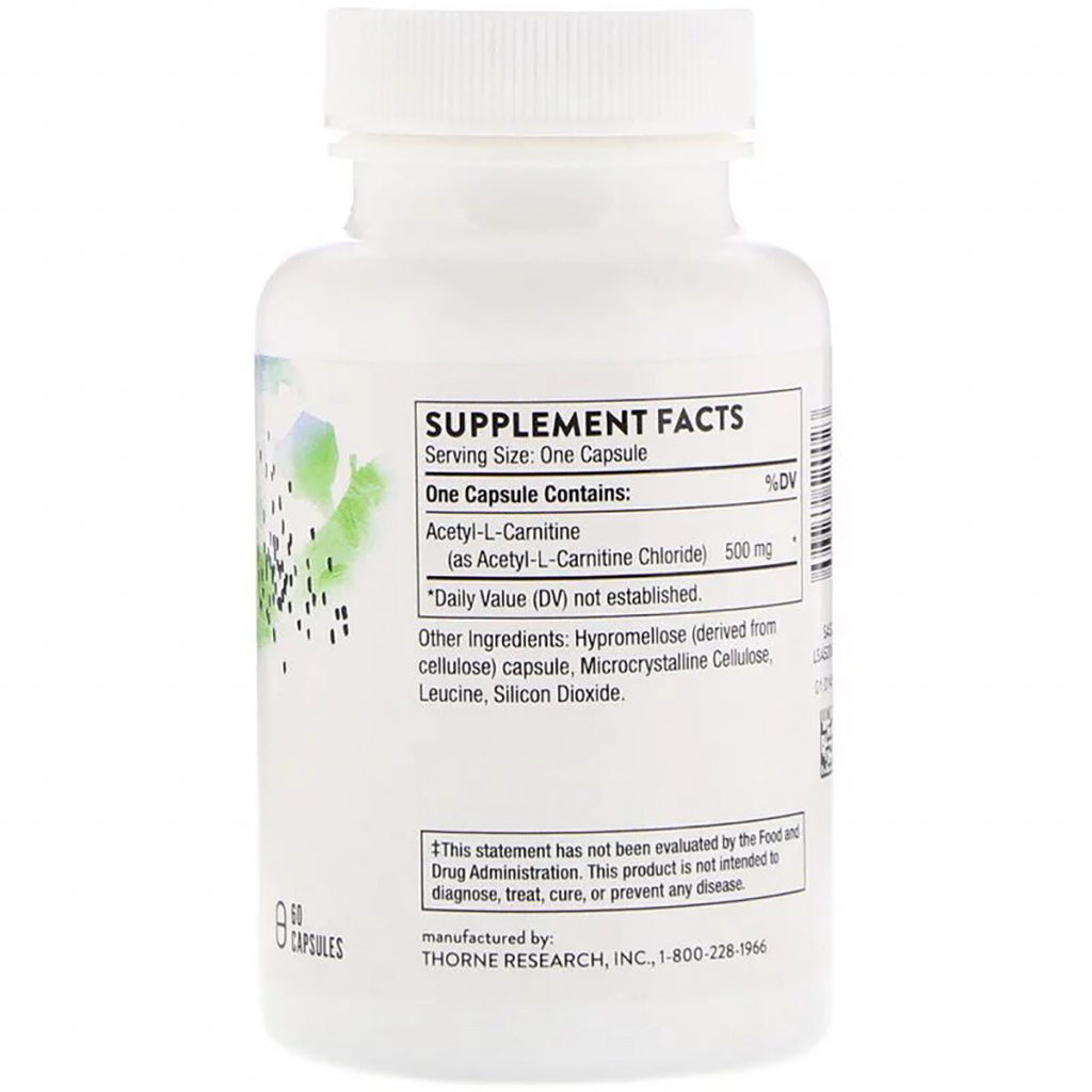 Амінокислота Thorne Research Ацетил-L-карнітин, Carnityl, 60 капсул (THR-52002)