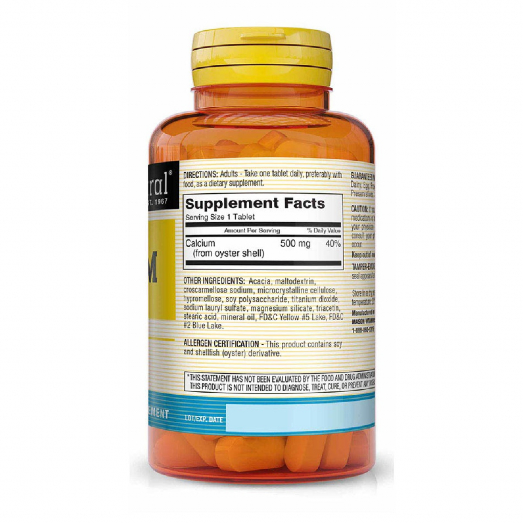 Мінерали Mason Natural Кальцій з мушлі устриці 500 мг, Calcium 500 mg Oyster Shell, (MAV09151)