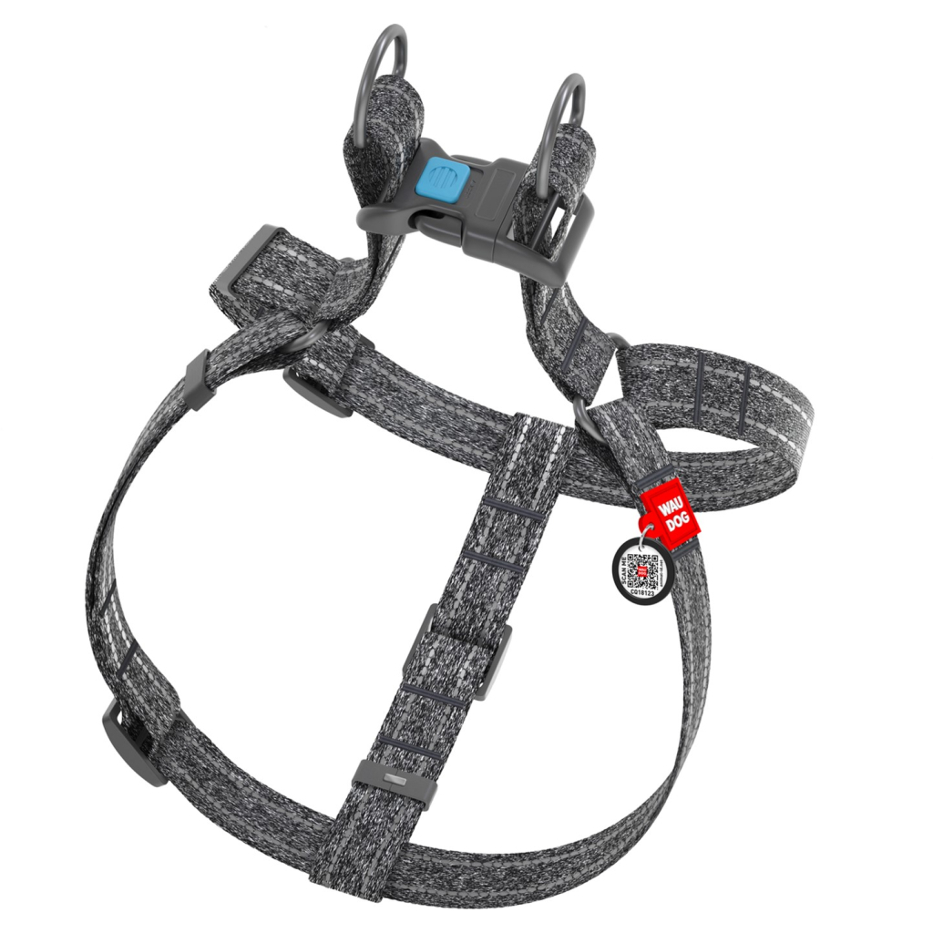 Шлея для собак WAUDOG Re-cotton з QR-паспортом М сіра (033211)
