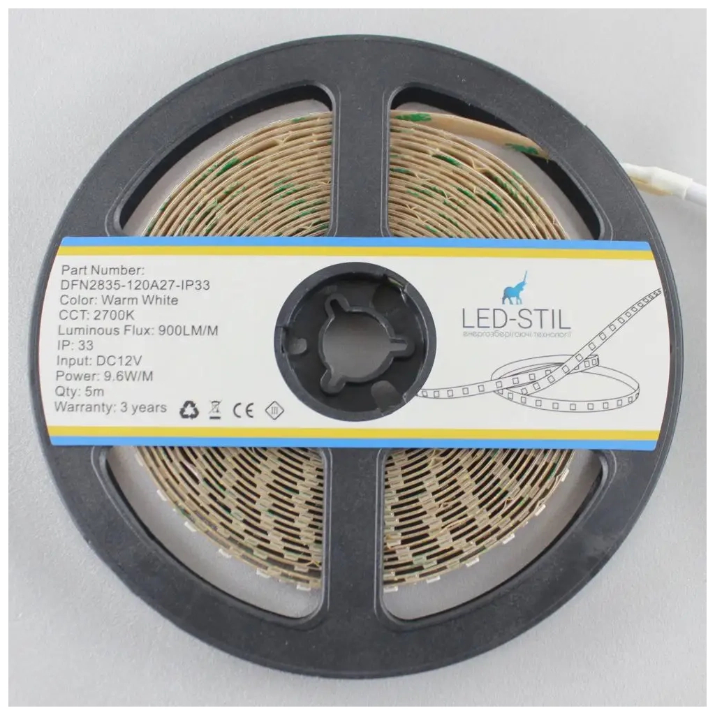 Світлодіодна стрічка LED-STIL 2700K 9,6 Вт/м 2835 120 діодів IP33 12 Вольт 900 lm (DFN2835-120A27-IP33)
