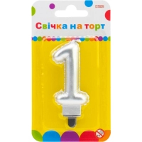 Свічка Maxi срібляста двостороння "1" у вигляді надувної кульки висотою 7,62 см (MX622095S-1)