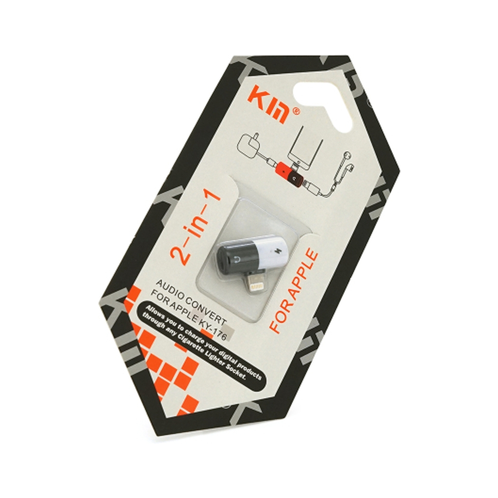 Перехідник Lightning M to 2xLightning F white-black Kin (KY-176) Перехідник Lightning M to 2xLightning F white-black Kin (KY-176)