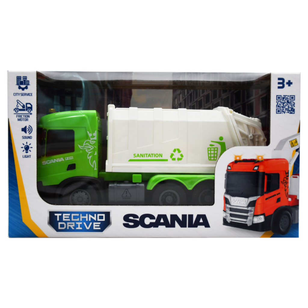 Спецтехніка TechnoDrive серії Big Truck – Сміттєвоз Scania (світло, звук) (6410KS) Спецтехніка TechnoDrive серії Big Truck – Сміттєвоз Scania (світло, звук) (6410KS)