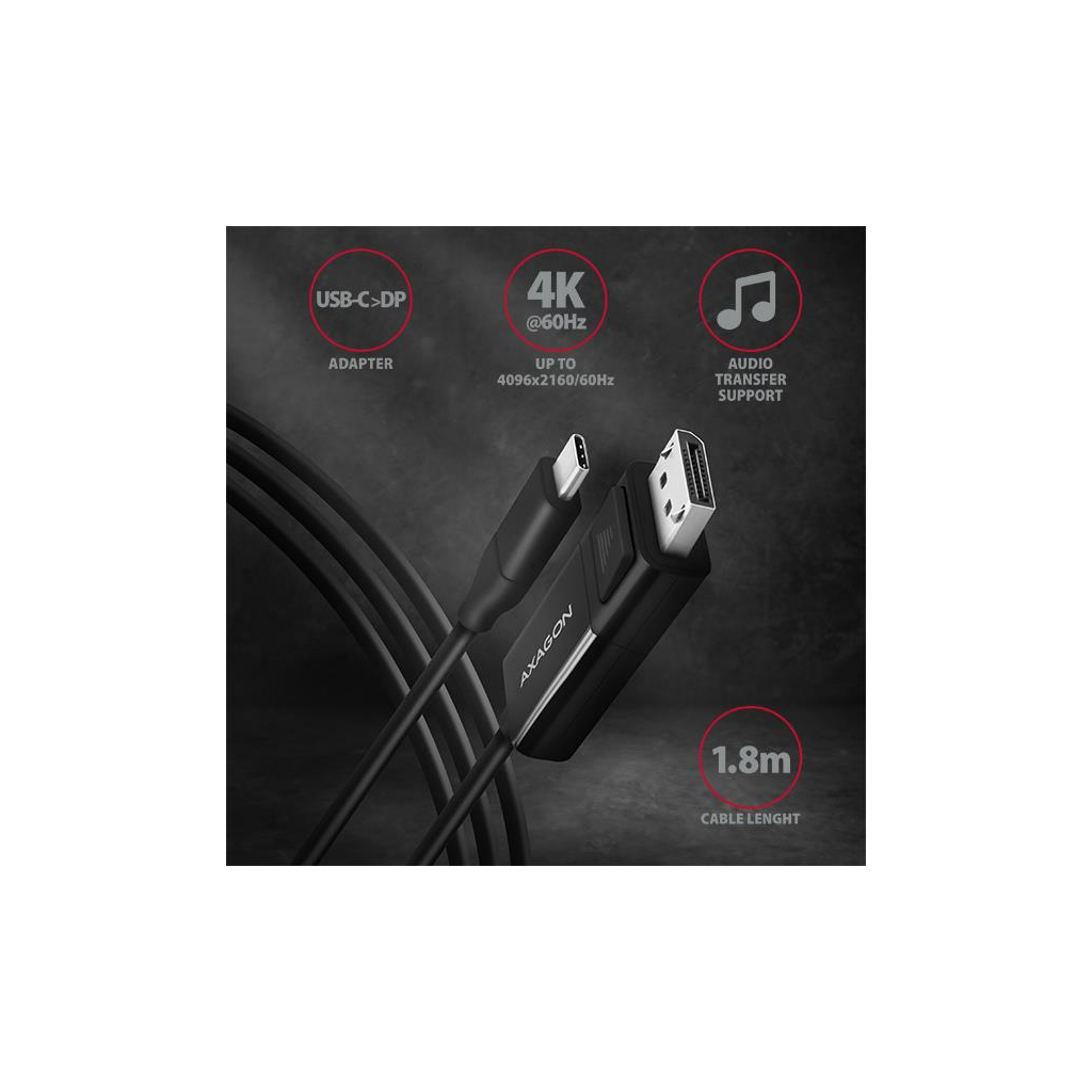 Кабель мультимедійний USB-C to DisplayPort M 1.8m 4K60Hz black AXAGON (RVC-DPC) Кабель мультимедійний USB-C to DisplayPort M 1.8m 4K60Hz black AXAGON (RVC-DPC)