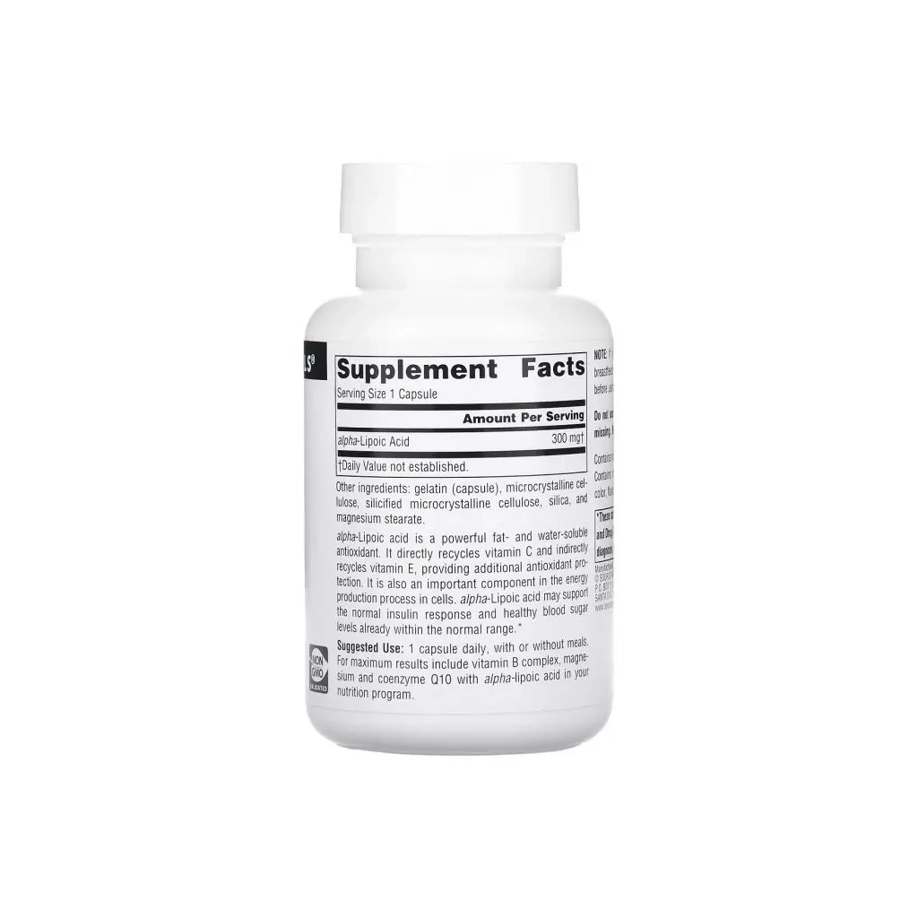 Антиоксидант Source Naturals Альфа-ліпоєва кислота, 300 мг, Alpha Lipoic Acid, 60 капсул (SNS-01764)