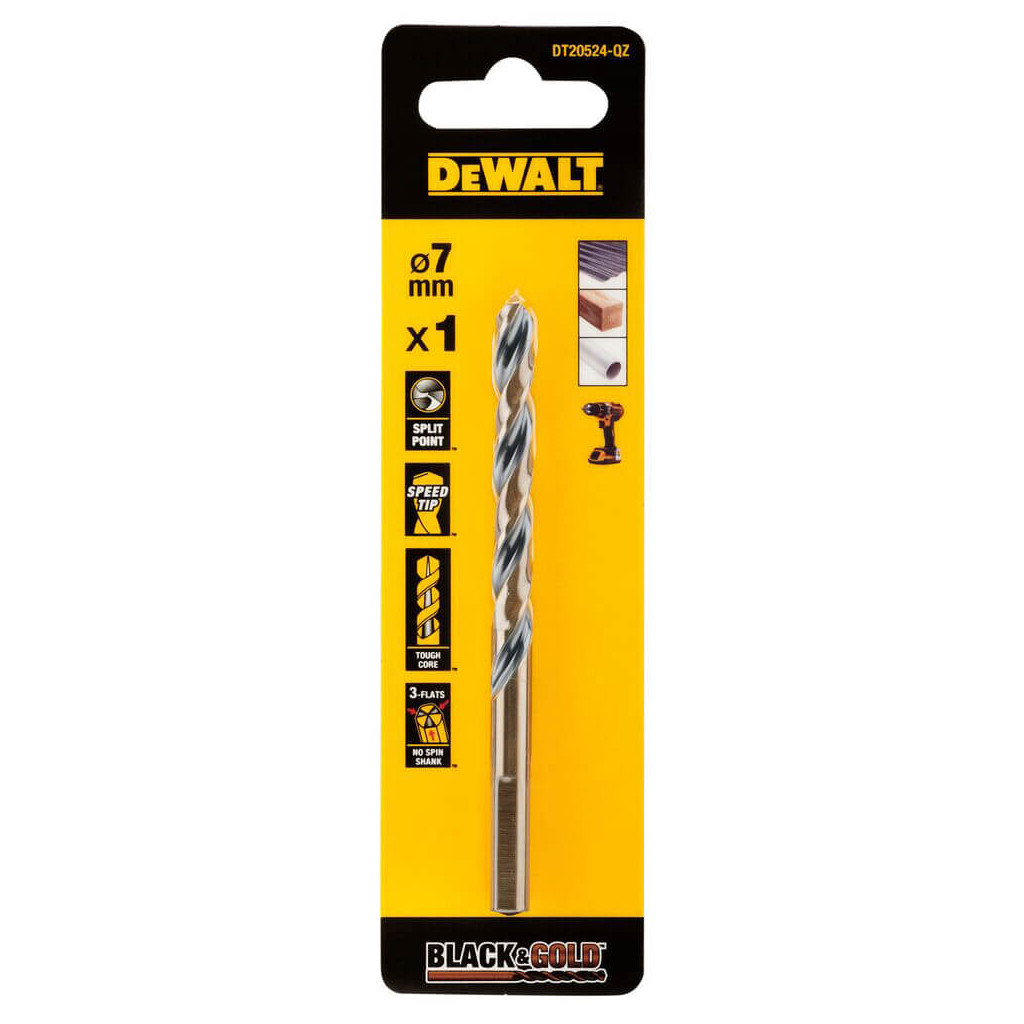 Свердло DeWALT по металу Black & Gold, HSS-G, 7 х 109 х 69 мм (DT20524)