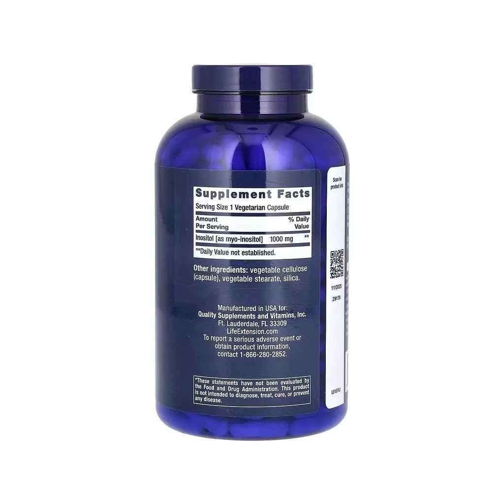 Вітамін Life Extension Інозитол, 1000 мг, Inositol, 360 вегетаріанських капсул (LEX-16743)
