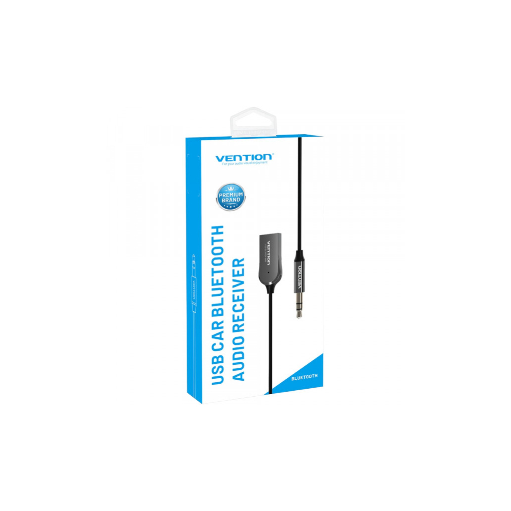 FM модулятор Vention AUX TRS 3.5мм USB Bluetooth 5.0 Coiled Cable 1.5M Gray Zinc (NAGHG)