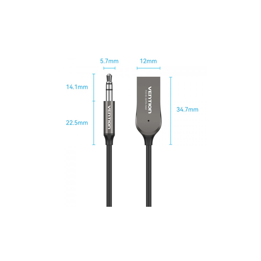 FM модулятор Vention AUX TRS 3.5мм USB Bluetooth 5.0 Coiled Cable 1.5M Gray Zinc (NAGHG)