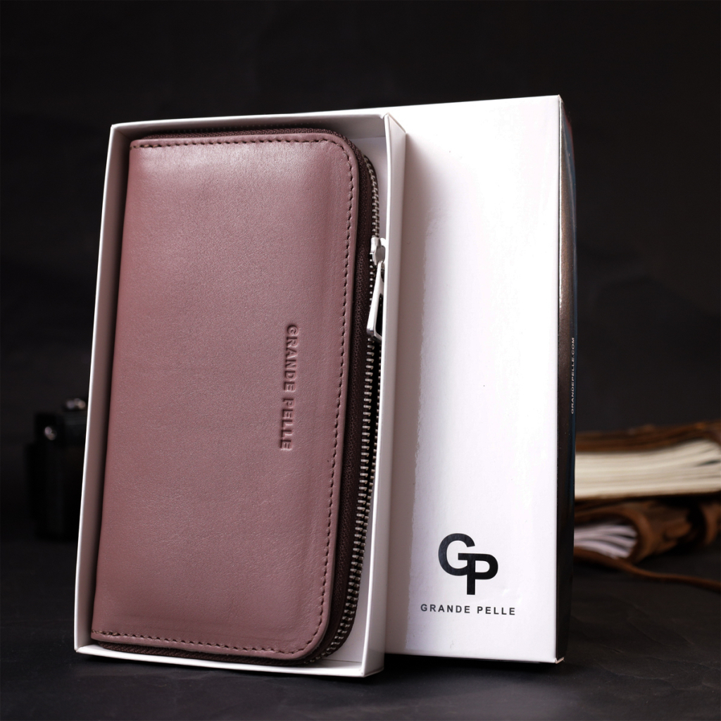 Портмоне Grande Pelle З натуральної шкіри Пудрове (16797)