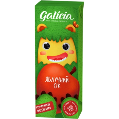 Сік дитячий Galicia Яблучний прямого віджиму неосвітлений 200 мл (4820209560091)