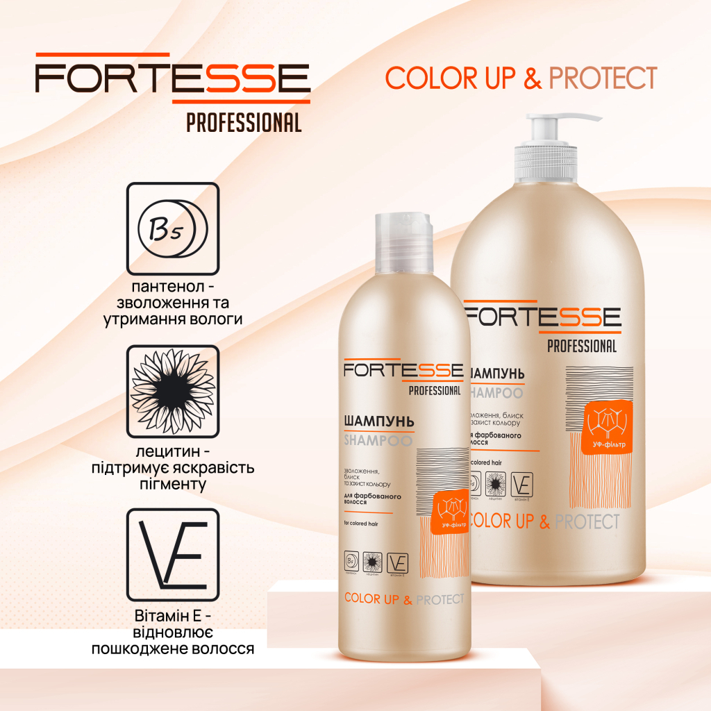 Шампунь Fortesse Professional Color Up & Protect Для фарбованого волосся Стійкість кольору 1000 мл (4820000306171)