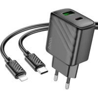 Зарядний пристрій HOCO CS23A USB-C PD30W + 1xUSB QC3.0 + cable USB-C to Lightning black (6942007609951)