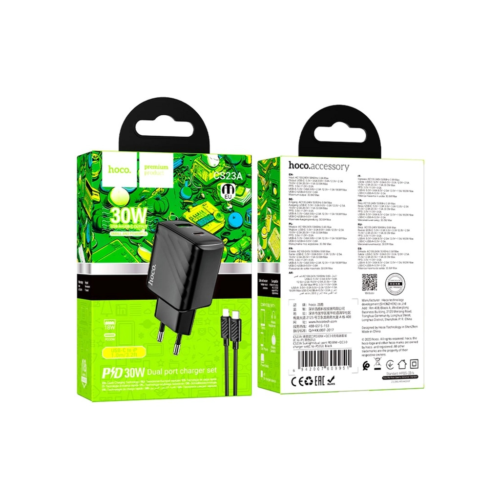 Зарядний пристрій HOCO CS23A USB-C PD30W + 1xUSB QC3.0 + cable USB-C to Lightning black (6942007609951) Зарядний пристрій HOCO CS23A USB-C PD30W + 1xUSB QC3.0 + cable USB-C to Lightning black (6942007609951)