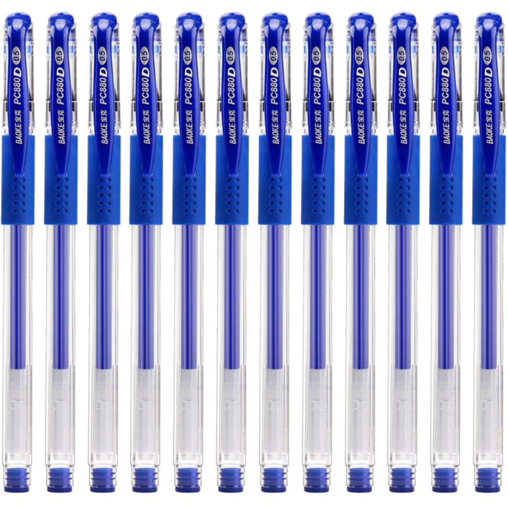 Ручка гелева Baoke 0.5 мм, з грипом, синя, 12 шт (PC880D/F-blue)