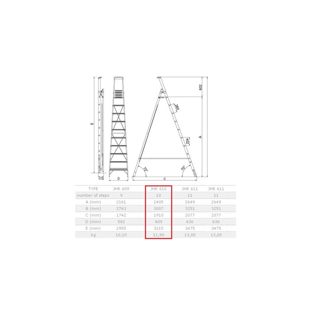 Драбина ELKOP cтремянка 10сх. верхя сходинка-2,4м (JHR 610)