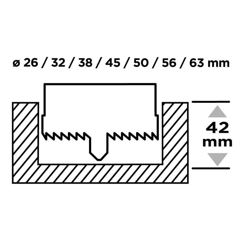 Коронка Graphite по дереву, загартовані зубці, 26–63х50мм, 7шт (56T752)