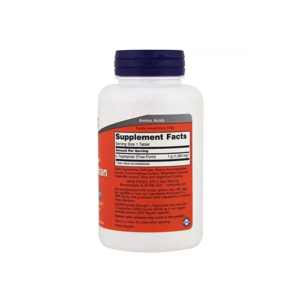 Амінокислота Now Foods L-Триптофан, подвійний концентрації, 1000 мг, L-Tryptophan, (NOW-00169)