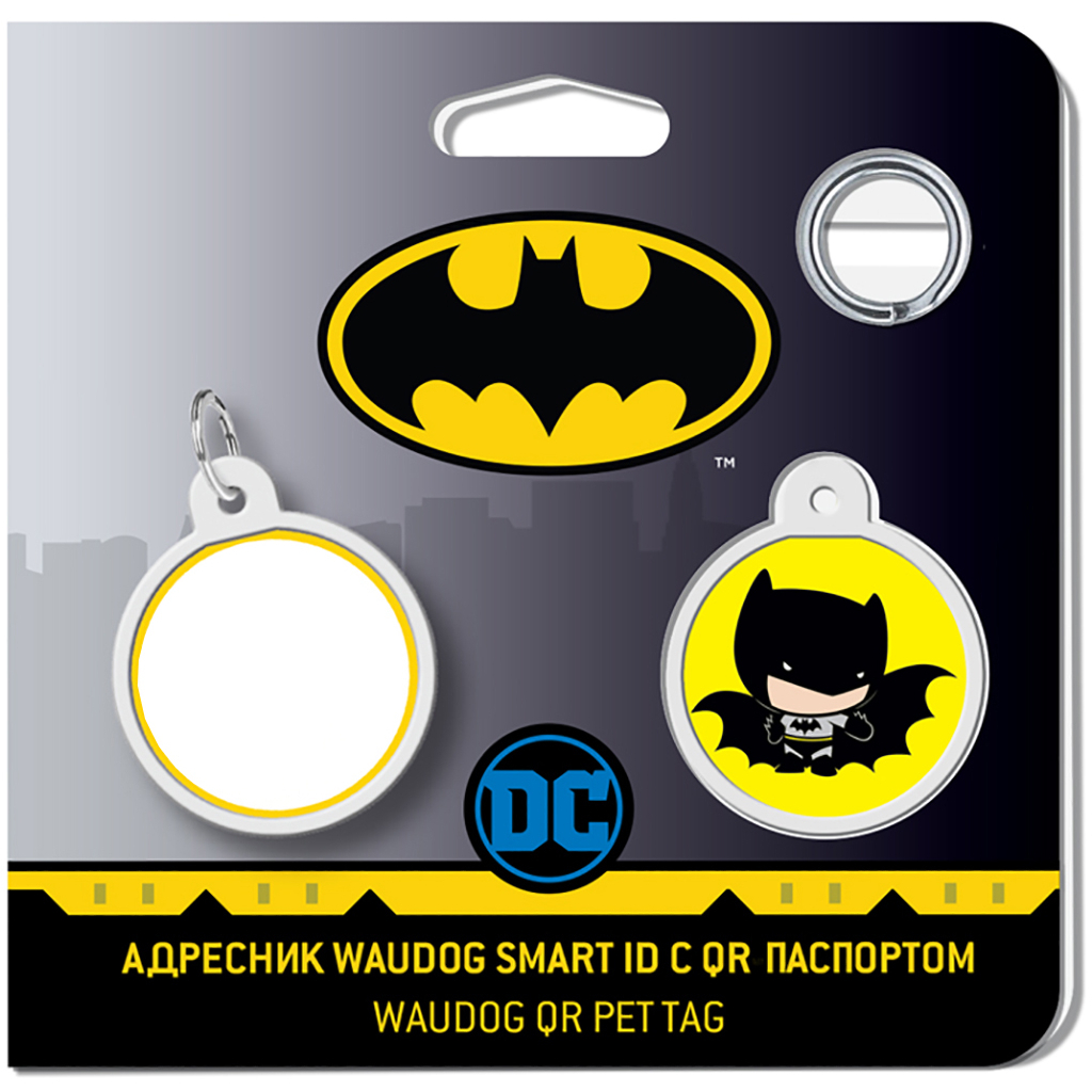 Адресник для тварин WAUDOG Smart ID з QR паспортом "Бетмен мультик", коло 25 мм (0625-1004ru-eng)