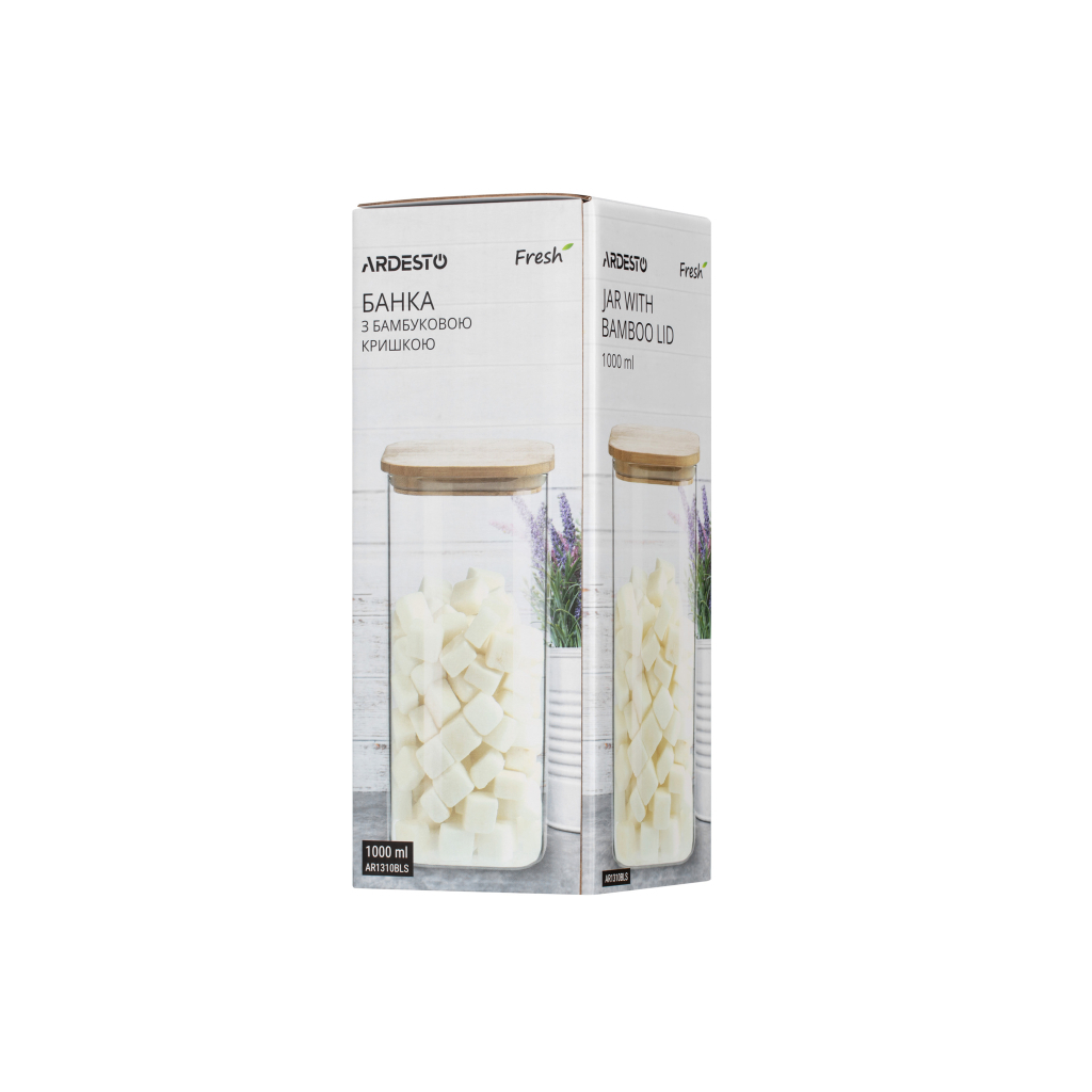 Ємність для сипучих продуктів Ardesto Fresh квадратна, скло, бамбук 1000 мл (AR1310BLS) Ємність для сипучих продуктів Ardesto Fresh квадратна, скло, бамбук 1000 мл (AR1310BLS)