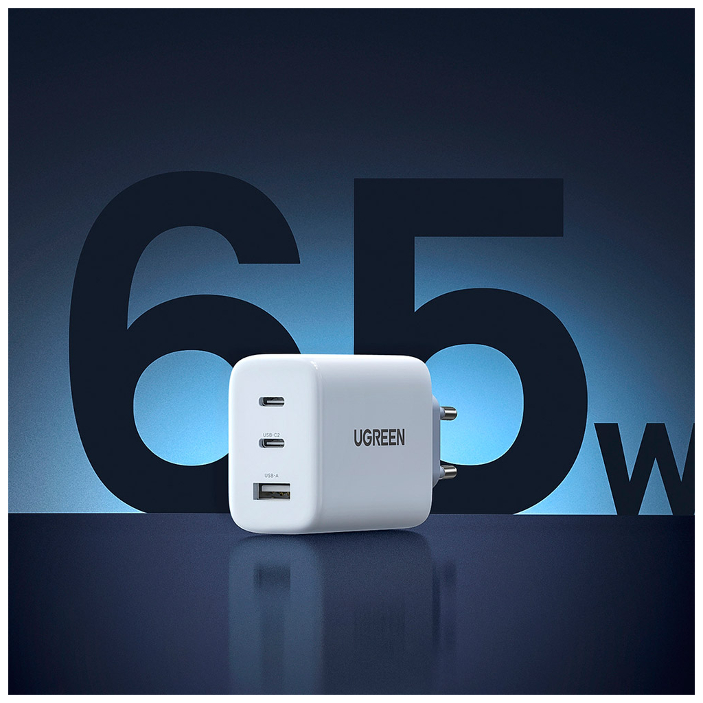 Зарядний пристрій Ugreen 3xUSB 65W (2xType-C+USB QC3.0) Fast Charger White CD275 (90496) Зарядний пристрій Ugreen 3xUSB 65W (2xType-C+USB QC3.0) Fast Charger White CD275 (90496)
