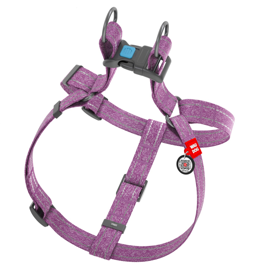 Шлея для собак WAUDOG Re-cotton з QR-паспортом М фіолетова (03329)
