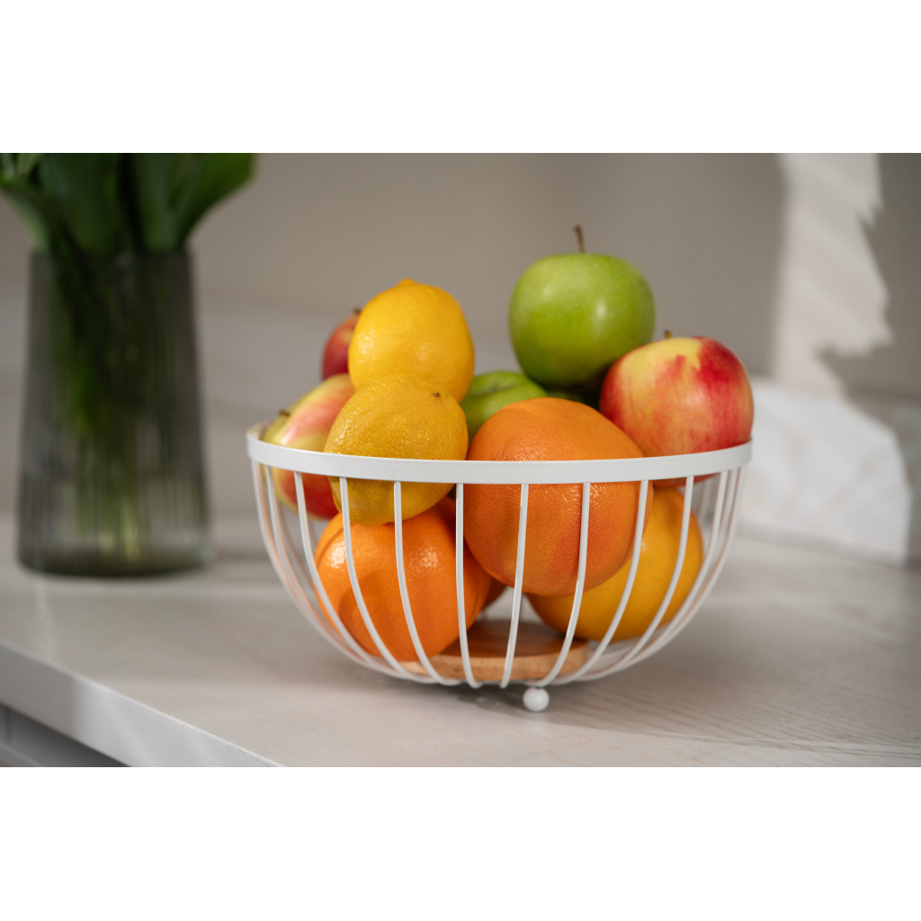 Фруктовниця Ardesto Midori 25х25х13см, метал, дерево, білий (AR0904W)