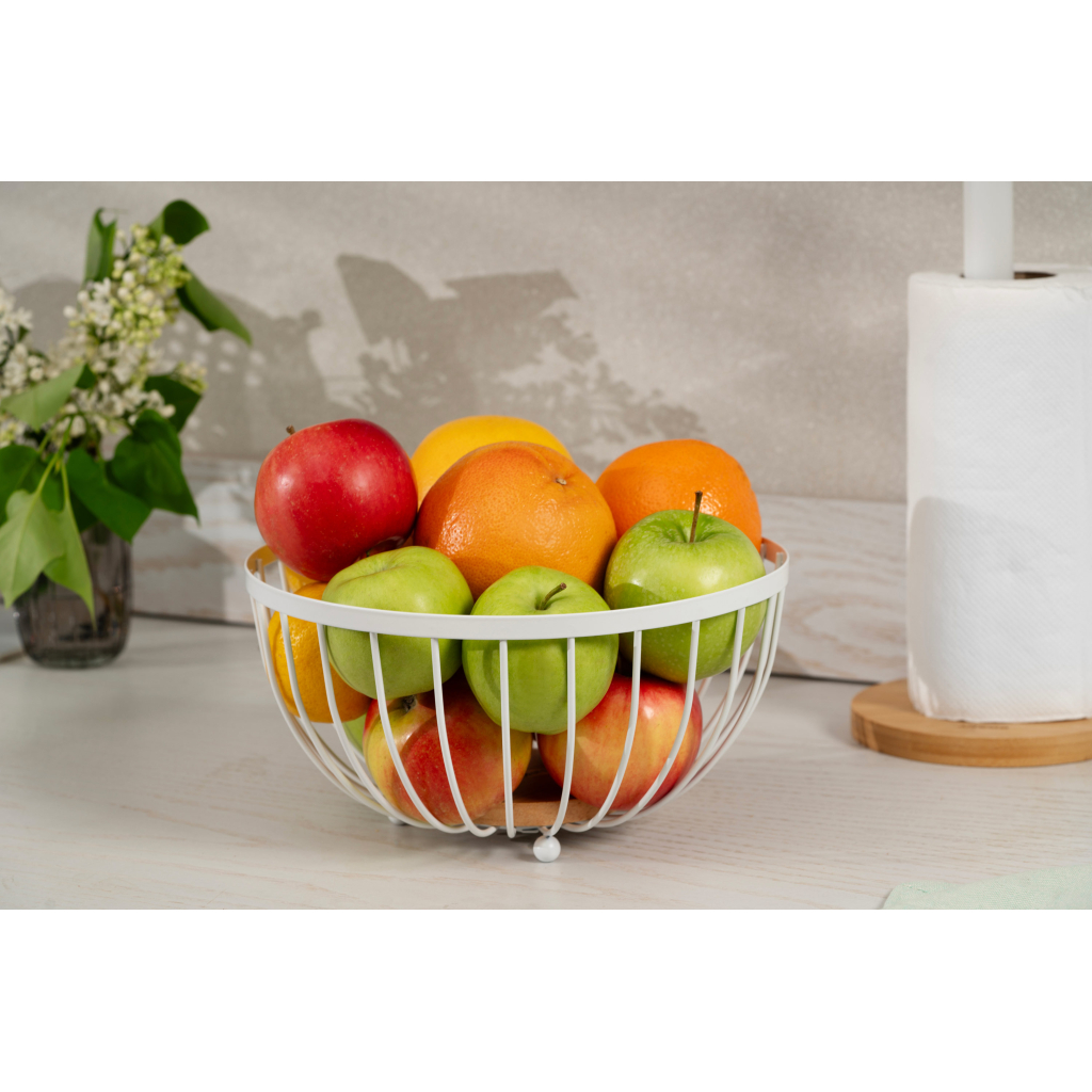 Фруктовниця Ardesto Midori 25х25х13см, метал, дерево, білий (AR0904W)