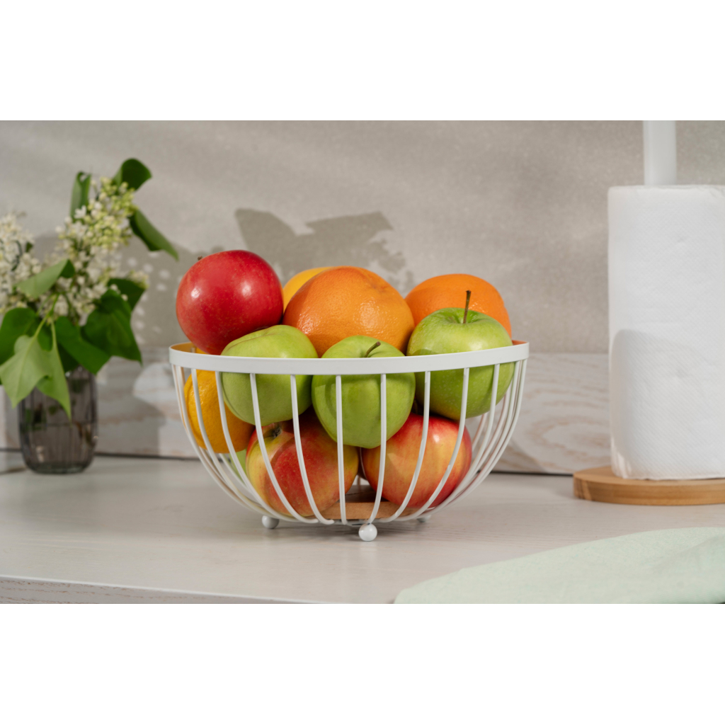 Фруктовниця Ardesto Midori 25х25х13см, метал, дерево, білий (AR0904W)