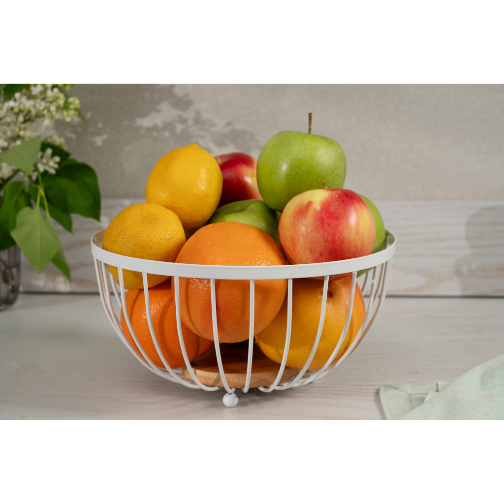 Фруктовниця Ardesto Midori 25х25х13см, метал, дерево, білий (AR0904W)