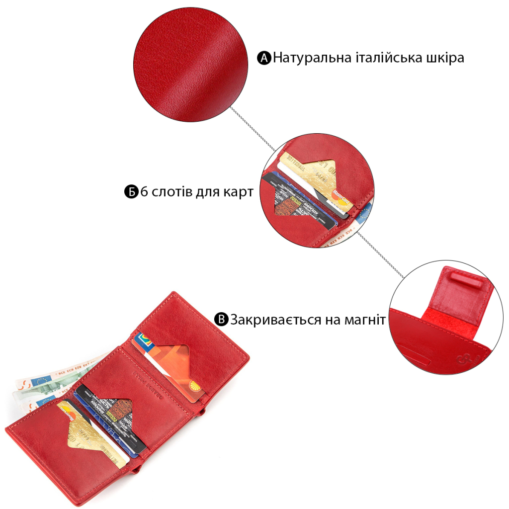 Портмоне Grande Pelle З гладкої шкіри Червоне (11153)