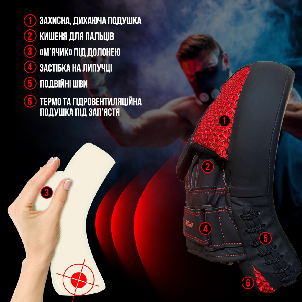 Лапи боксерські PowerPlay 3044 Pro Carbon Ultra Series Чорно-Червоні (PP_3044_Bl/Red)