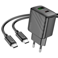 Зарядний пристрій HOCO CS23A USB-C PD30W + 1xUSB QC3.0 + cable USB-C to USB-C black (6942007609968)