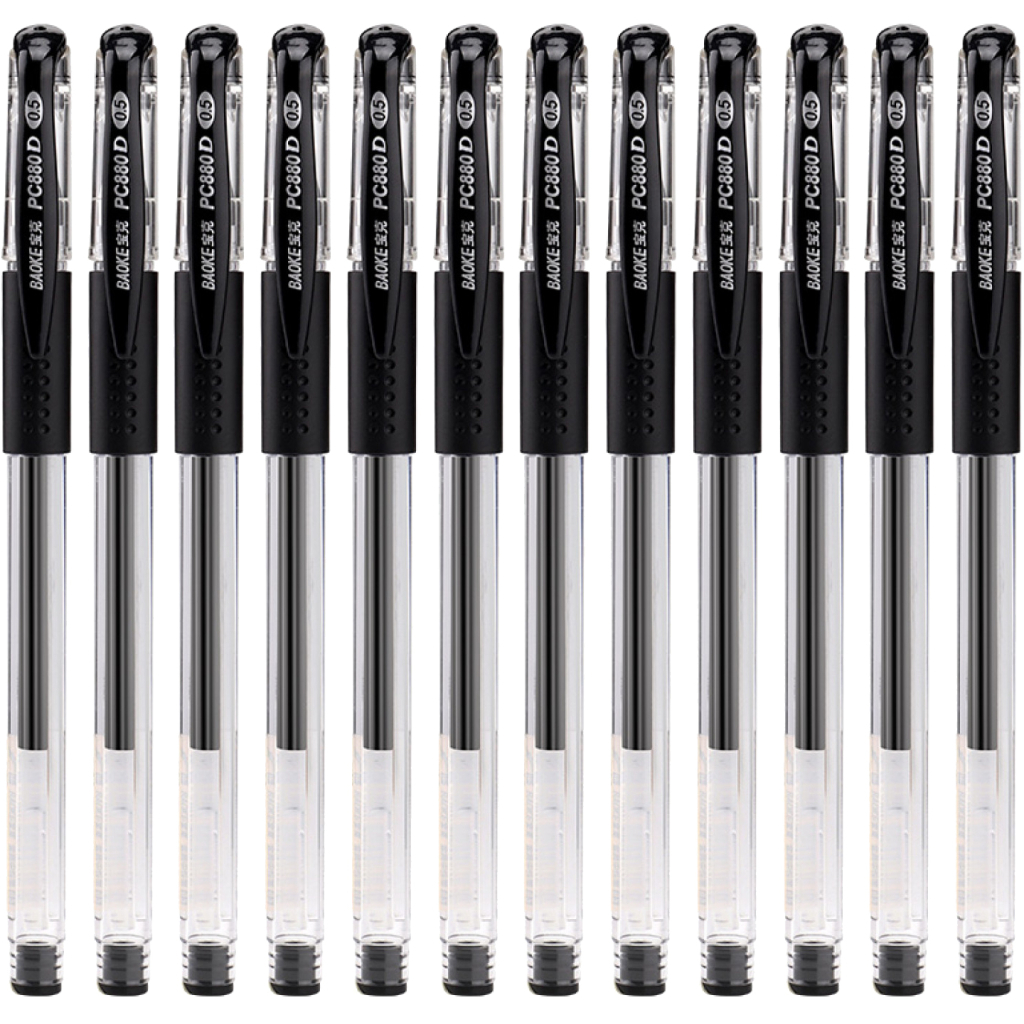 Ручка гелева Baoke 0.5 мм, з грипом, чорна, 12 шт (PC880D/F-black)