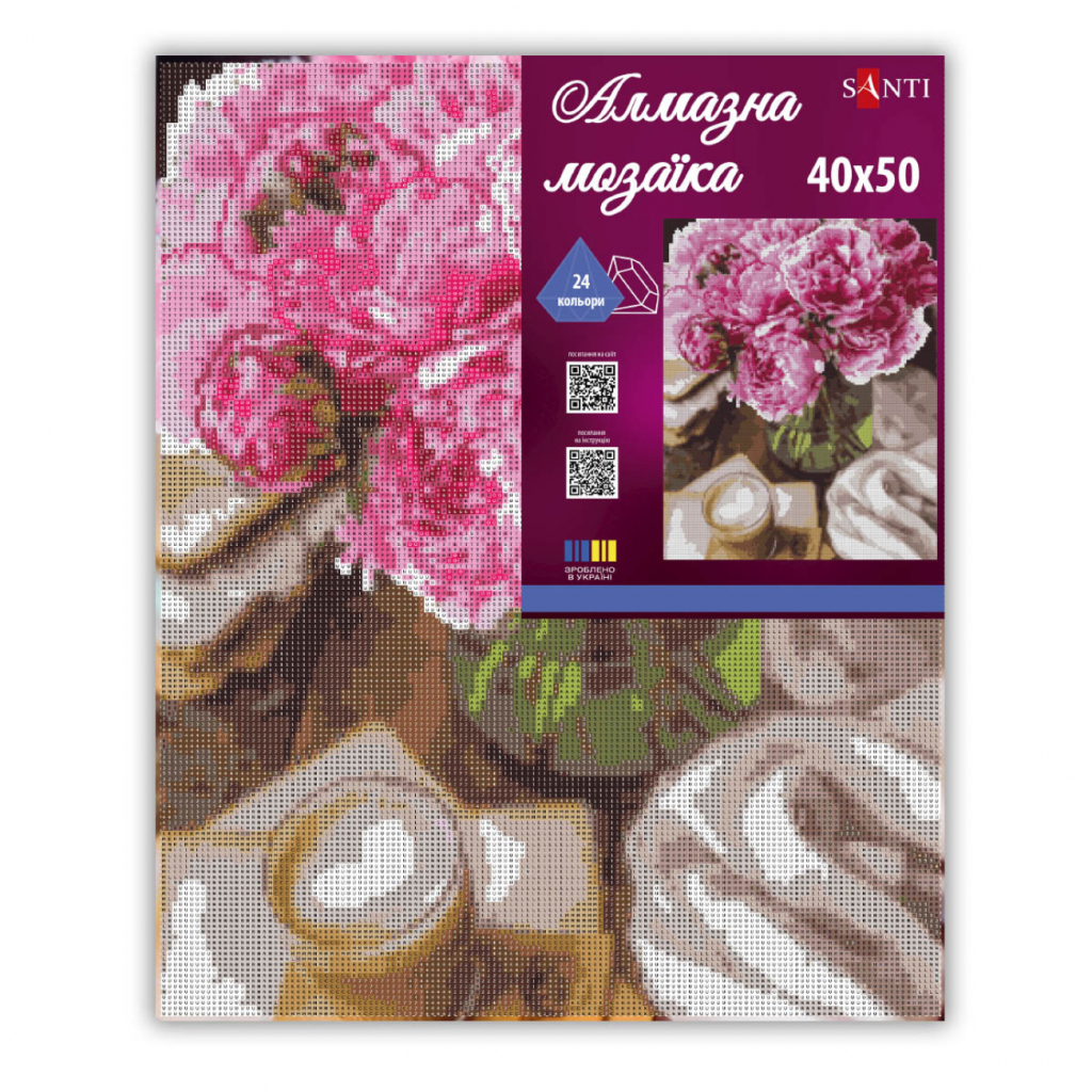 Картина по номерам Santi алмазна мозаїка "Півонії та ранок", 40*50см на підрамн (956063)