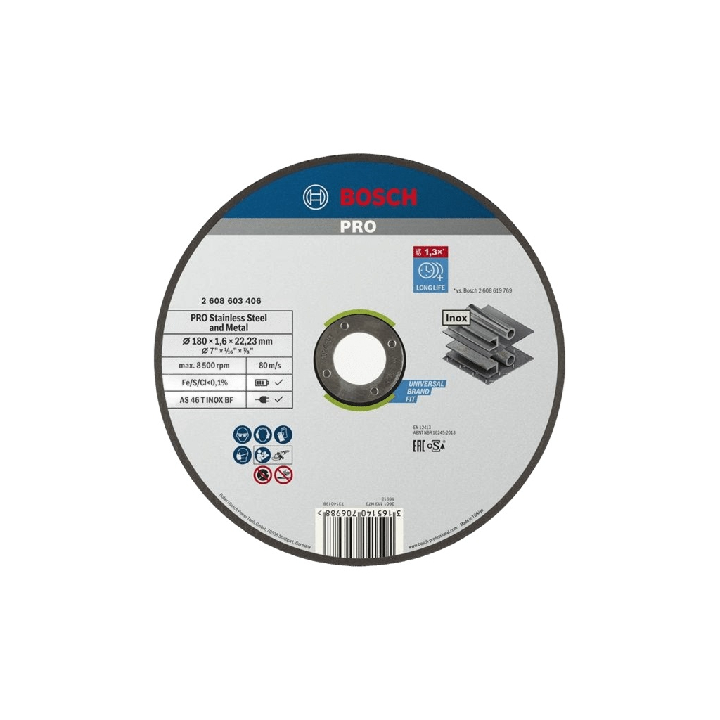 Круг відрізний Bosch Professional, для нержавіючої сталі та металу, 180×1.6×22.23 mm (2.608.603.406) Круг відрізний Bosch Professional, для нержавіючої сталі та металу, 180×1.6×22.23 mm (2.608.603.406)