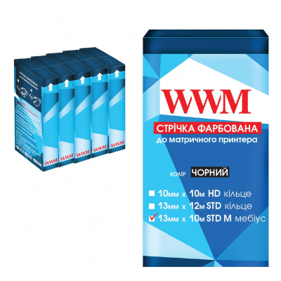 Ribbon for printers 13 mm x 10 m STD l. Black*5pcs WWM (R13.10SM5)