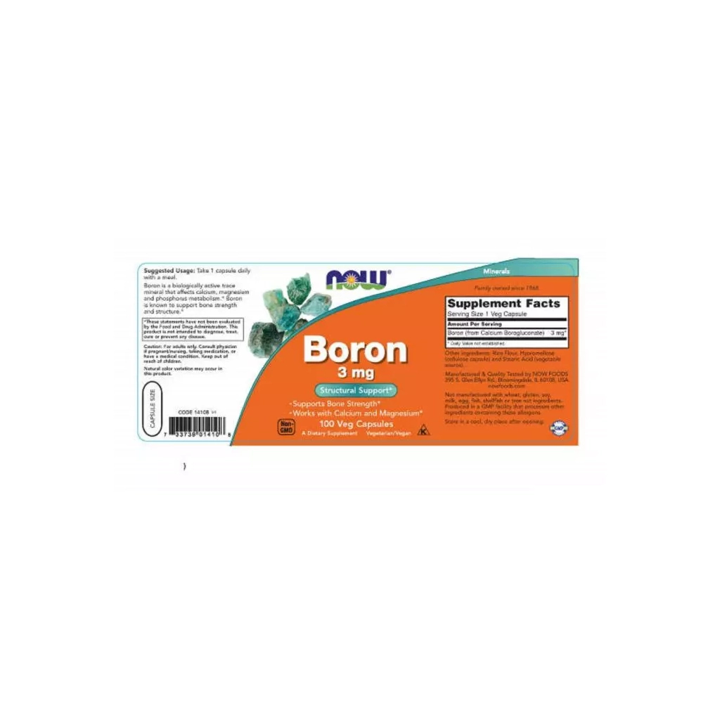 Мінерали Now Foods Бір, 3 мг, Boron 3 mg, 100 вегетаріанських капсул (NF1410)