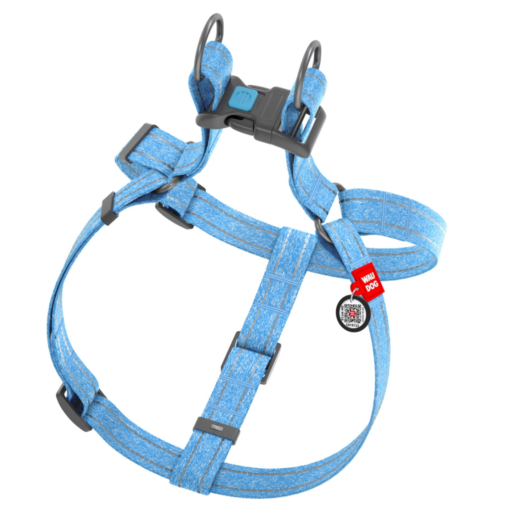 Шлея для собак WAUDOG Re-cotton з QR-паспортом S блакитна (03242)