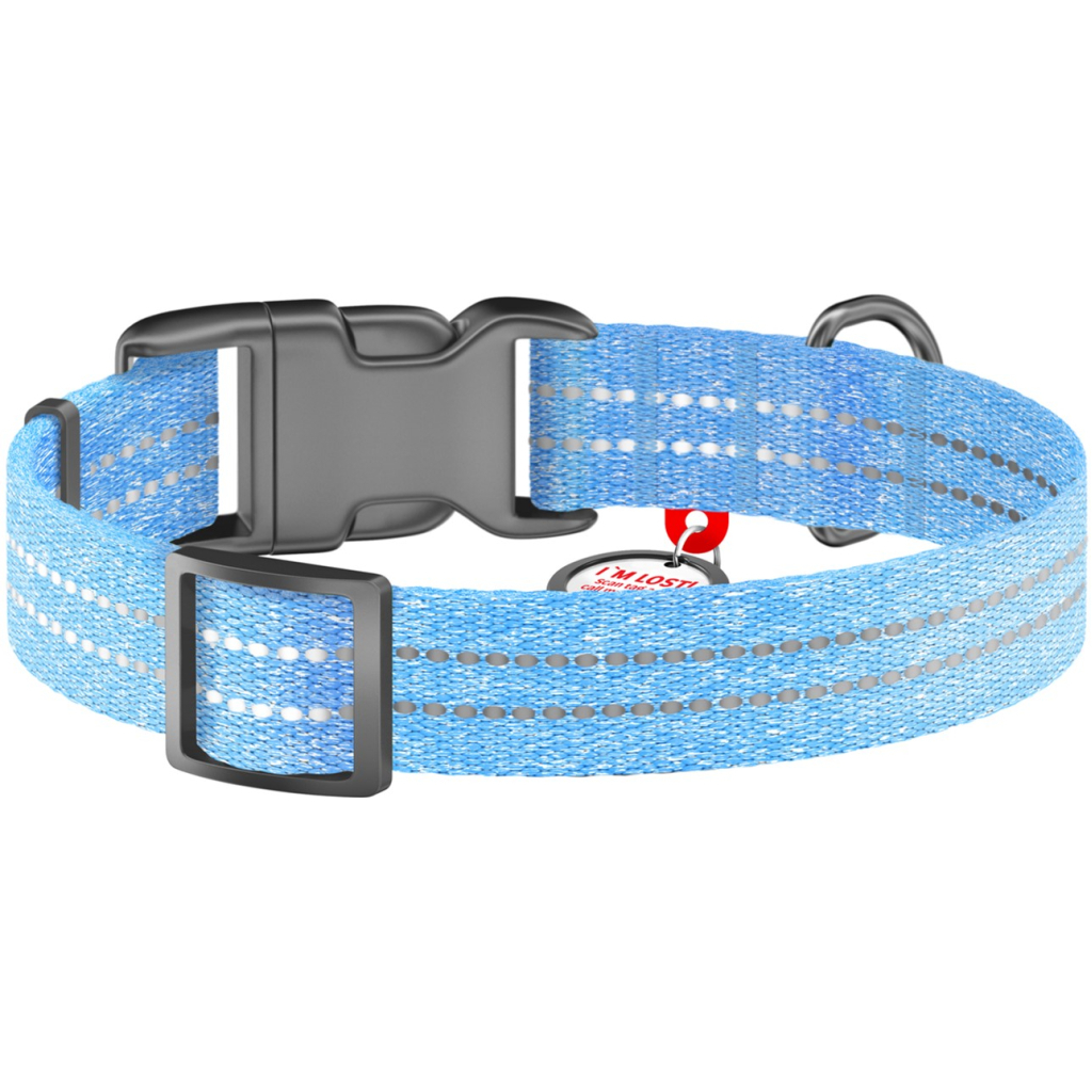 Нашийник для тварин WAUDOG Re-cotton з QR паспортом світловідбивний Ш 25 мм Д 37-58 см блакитний (02942)