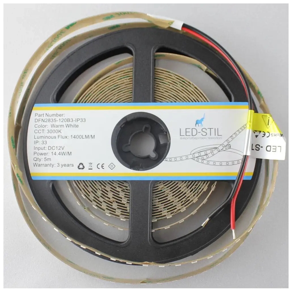 Світлодіодна стрічка LED-STIL 3000K 14,4 Вт/м 2835 120 діодів IP33 12 Вольт 1400 lm (DFN2835-120B3-IP33)