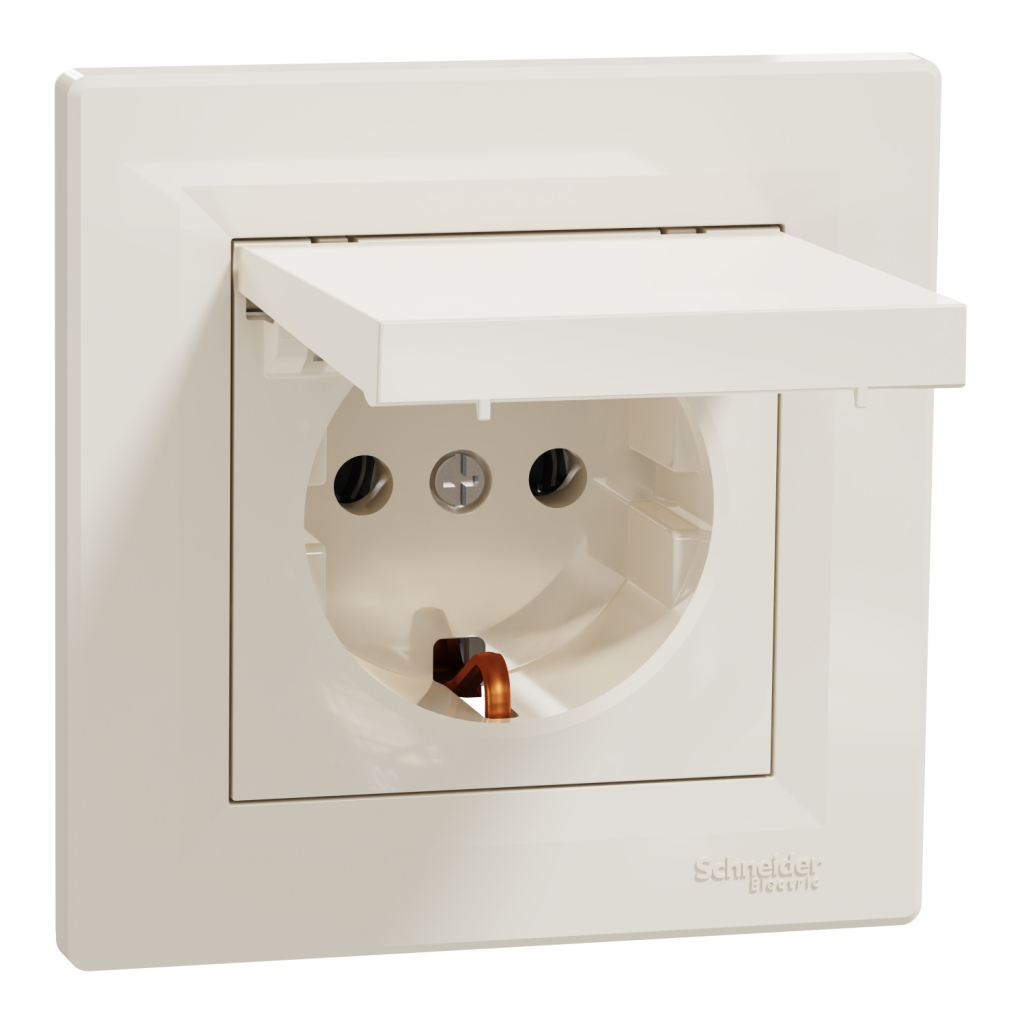 Розетка Schneider Electric ASFORA з кришкою, крем (EPH3100123)