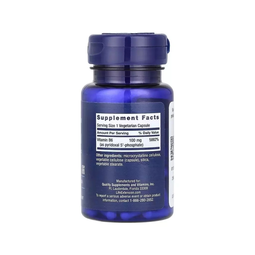 Вітамін Life Extension Піридоксаль 5''-фосфат, Вітамін B6, 100 мг, Pyridoxal 5''-Phosphate Caps, 6 (LEX-12176)